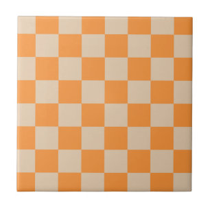 Orange Checkered Gingham Pattern Ceramic Tile