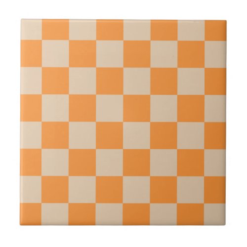 Orange Checkered Gingham Pattern Ceramic Tile