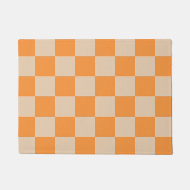 Orange Checkered Gingham Pattern Doormat (Front)
