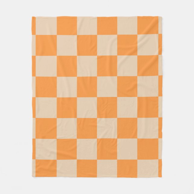Orange Checkered Gingham Pattern Fleece Blanket (Front)