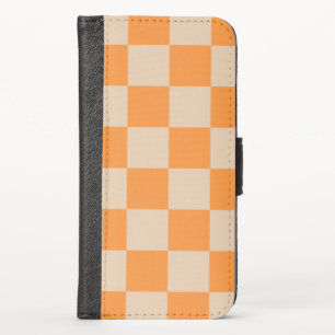 Orange Checkered Gingham Pattern iPhone XS Wallet Case