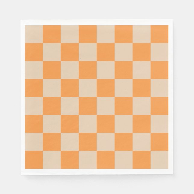 Orange Checkered Gingham Pattern Napkins (Front)