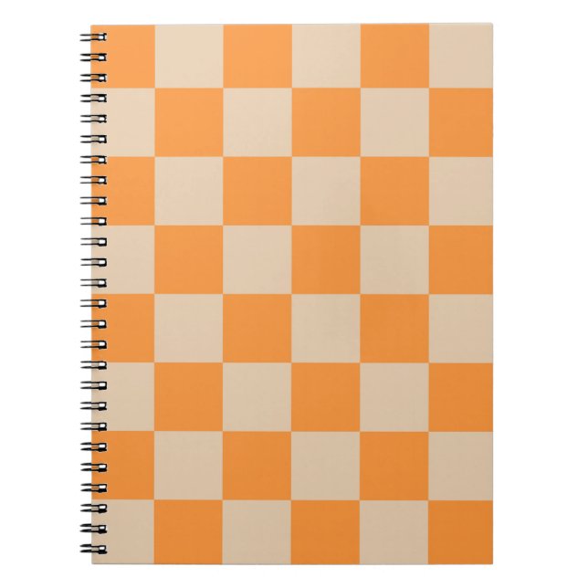 Orange Checkered Gingham Pattern Notebook (Front)