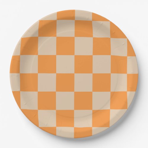 Orange Checkered Gingham Pattern Paper Plates