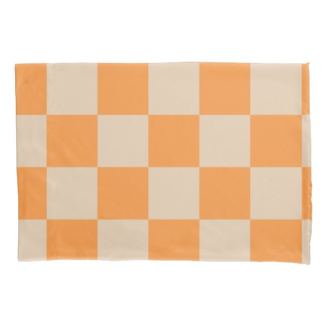 Orange Checkered Gingham Pattern Pillow Case (Front)