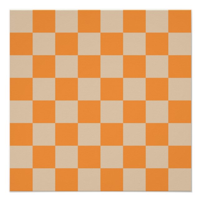 Orange Checkered Gingham Pattern Poster (Front)