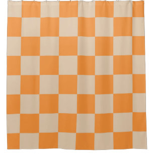 Orange Checkered Gingham Pattern Shower Curtain