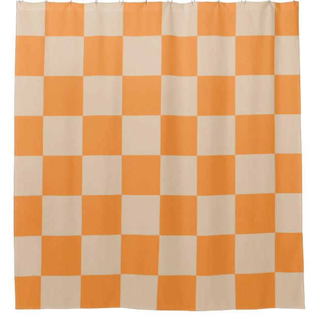 Orange Checkered Gingham Pattern Shower Curtain (Front)