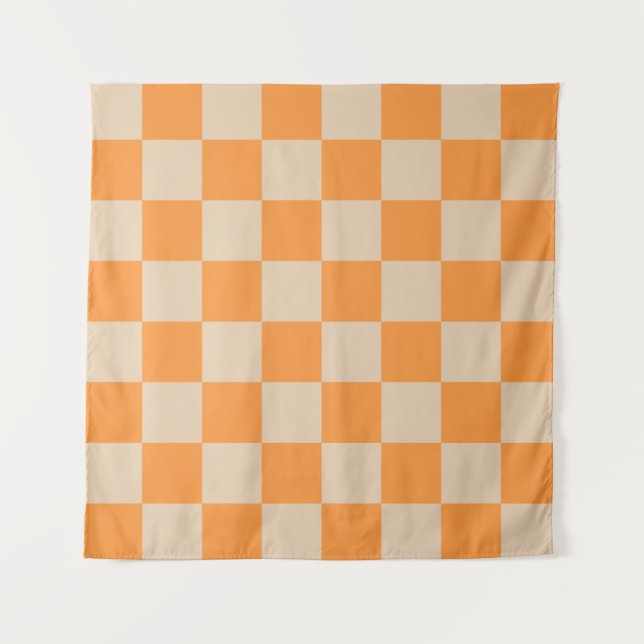 Orange Checkered Gingham Pattern Tapestry (Front)