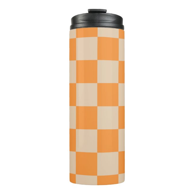 Orange Checkered Gingham Pattern Thermal Tumbler (Front)