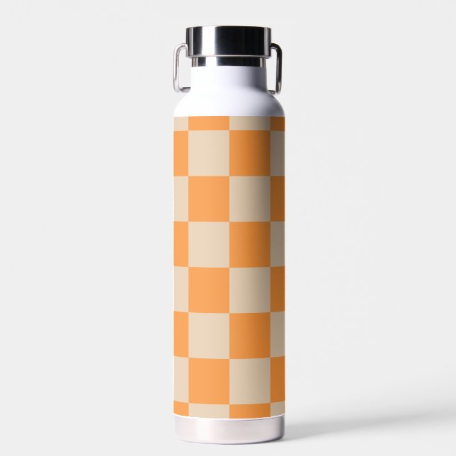 Orange Checkered Gingham Pattern Water Bottle (Front)