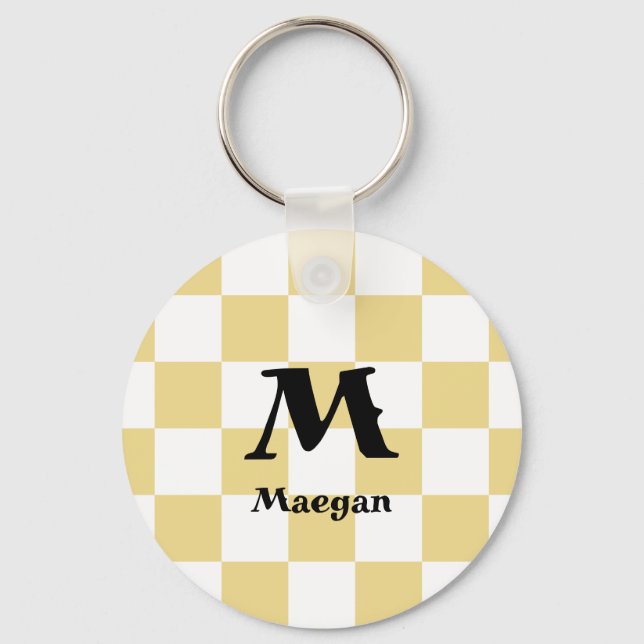Orange Checkered Pattern Background Keychain (Front)