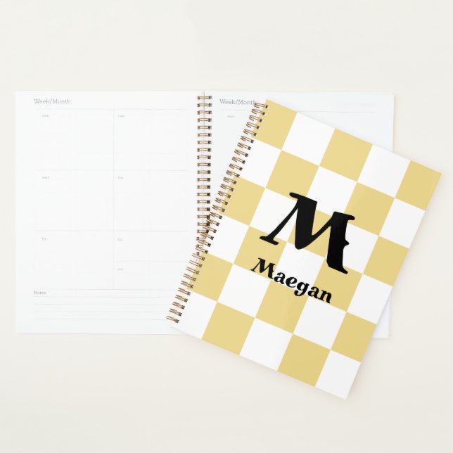 Orange Checkered Pattern Background Planner (Display)