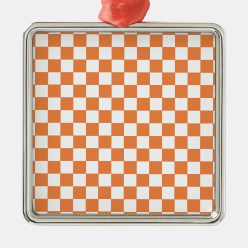 Orange Checkered Pattern Metal Ornament