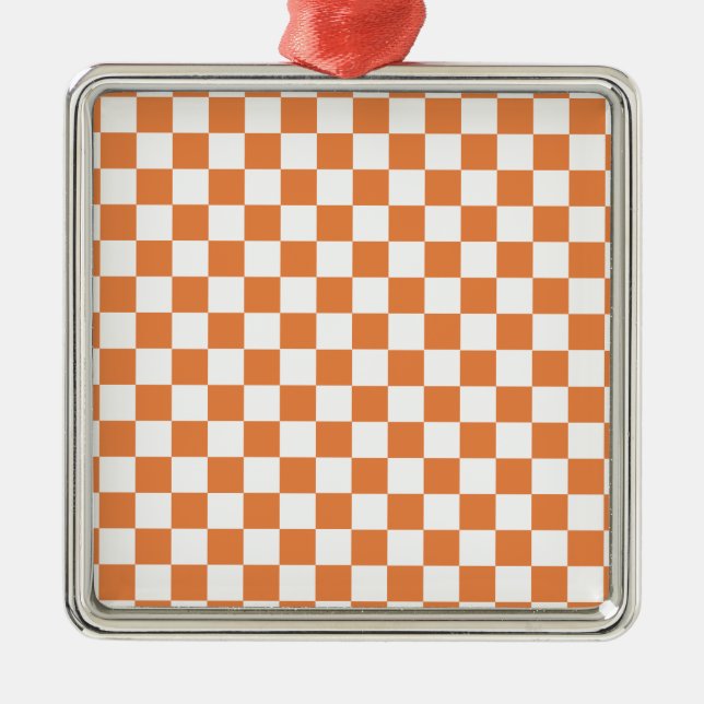 Orange Checkered Pattern Metal Ornament (Front)