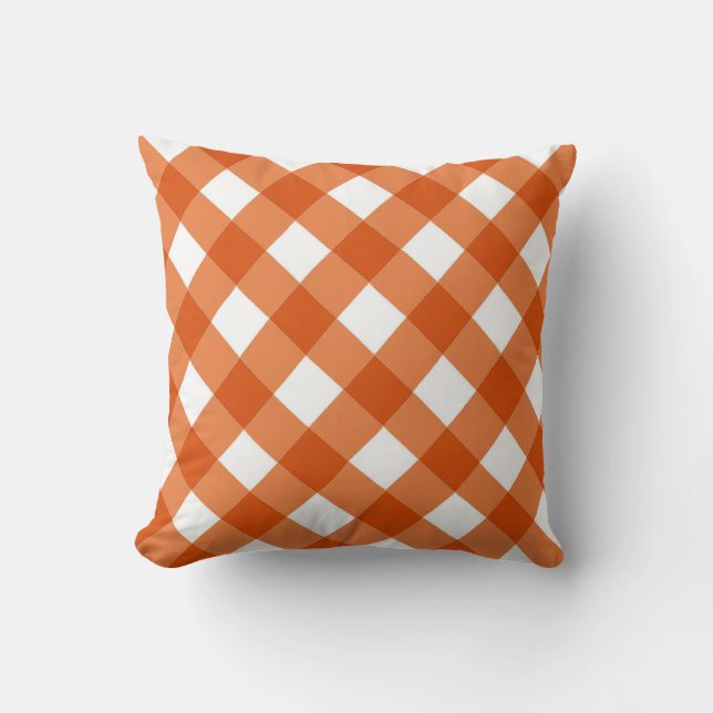 Orange Checkered Throw Pillow (Front)