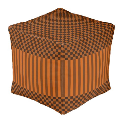 Orange Checkers  Stripes Repeat Pattern Pouf