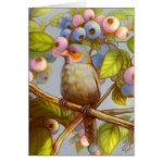 Orange Cheeked Waxbill Finch With Blueberries Realistic Painting Greeting Card
