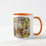 Orange Cheeked Waxbill Finch With Blueberries Realistic Painting Mug