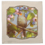 Orange Cheeked Waxbill Finch With Blueberries Realistic Painting Napkins