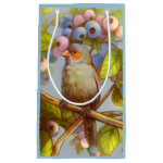 Orange Cheeked Waxbill Finch With Blueberries Realistic Painting Gift Bag