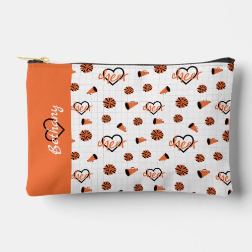 Orange Cheer Hearts Pom Poms Megaphone Pattern Accessory Pouch