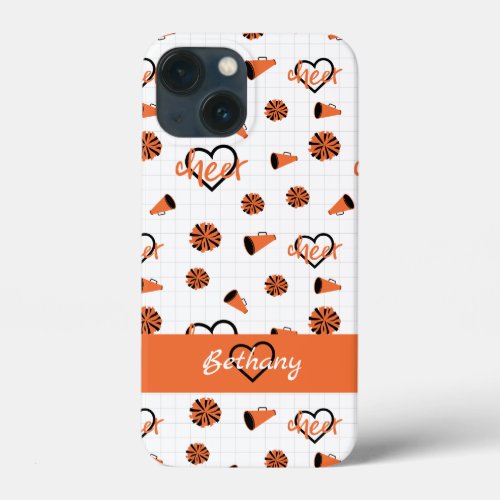 Orange Cheer Hearts Pom Poms Megaphone Pattern iPhone 13 Mini Case