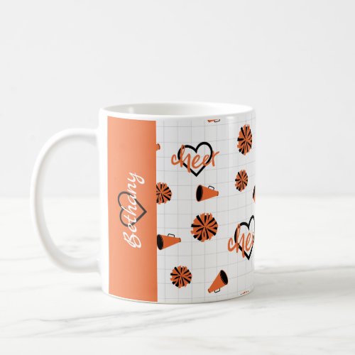 Orange Cheer Hearts Pom Poms Megaphone Pattern Coffee Mug