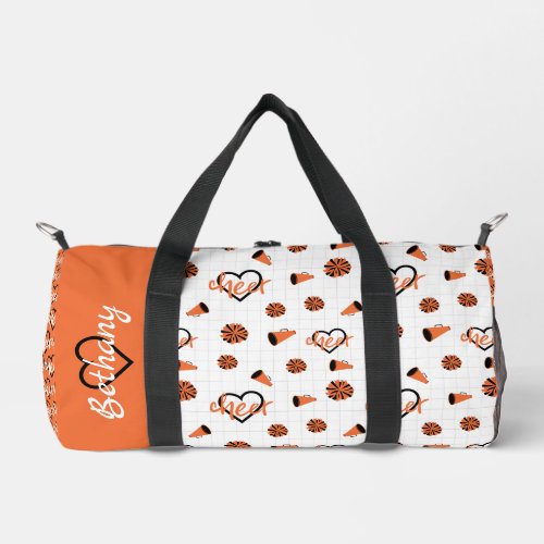 Orange Cheer Hearts Pom Poms Megaphone Pattern Duffle Bag