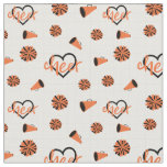 Orange Cheer Hearts, Pom Poms, Megaphone Pattern Fabric