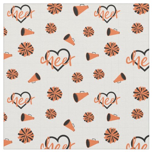 Orange Cheer Hearts Pom Poms Megaphone Pattern Fabric