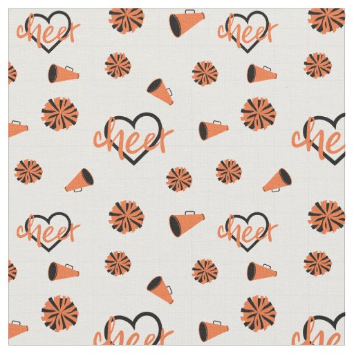 Orange Cheer Hearts, Pom Poms, Megaphone Pattern Fabric
