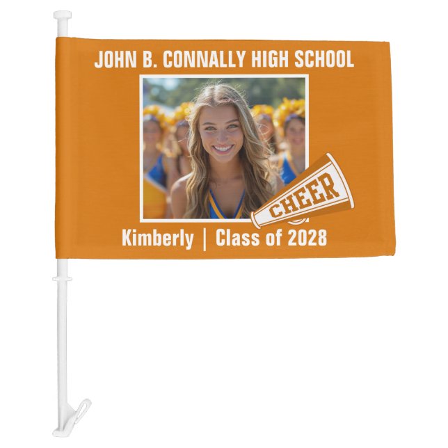 Orange Cheerleader Photo High School Spirit Car Flag (Front)
