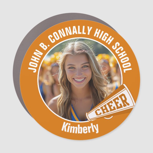 Orange Cheerleader Photo High School Spirit Car Magnet (Front)