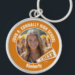 Orange Cheerleader Photo High School Spirit Keychain<br><div class="desc">This cool customized high school cheerleader photo gift features white typography of your team and player name on an orange keychain with a cheer megaphone. Personalize with your student's photograph and class year as a proud cheerleading parent. A great gift for a mom or dad.</div>