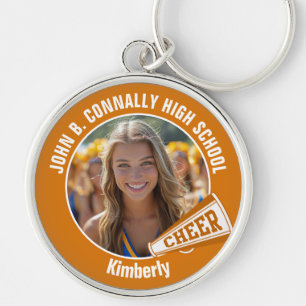 Orange Cheerleader Photo High School Spirit Keychain