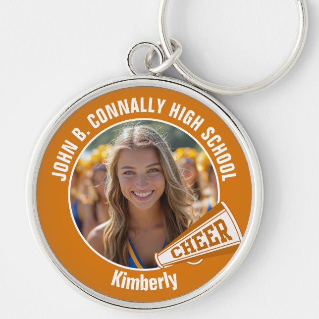 Orange Cheerleader Photo High School Spirit Keychain (Front)