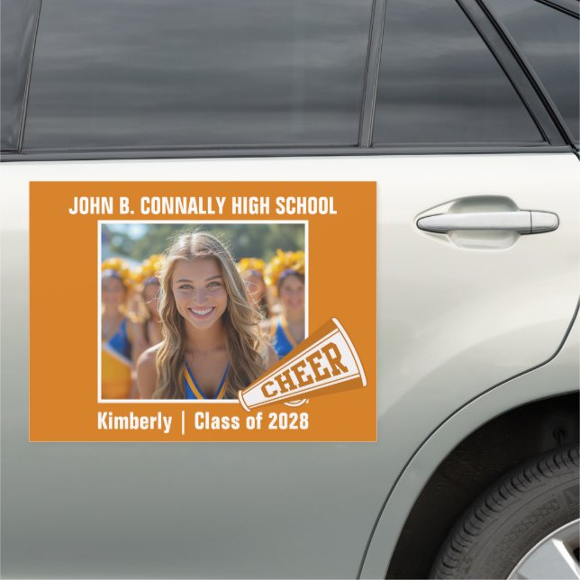 Orange Cheerleader Photo High School Spirit Large Car Magnet (In Situ)