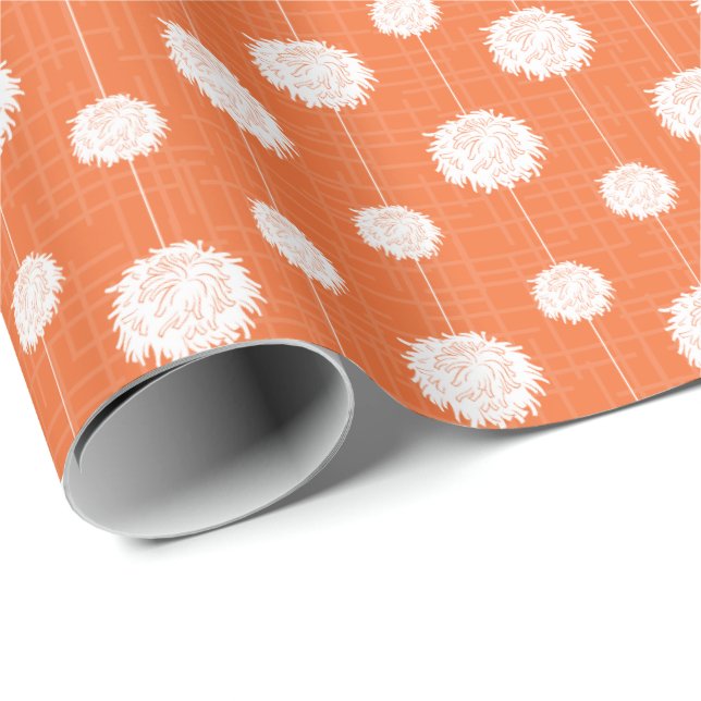 Orange Cheerleader Pom Pom Pattern Wrapping Paper (Roll Corner)