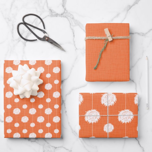 Orange Cheerleader Pom Pom Pattern Wrapping Paper Sheets (Front)