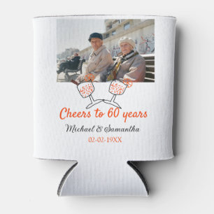 Orange cheers to 60 years anniversary wedding can cooler