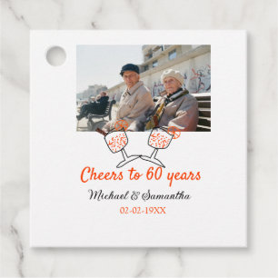 Orange cheers to 60 years anniversary wedding favor tags