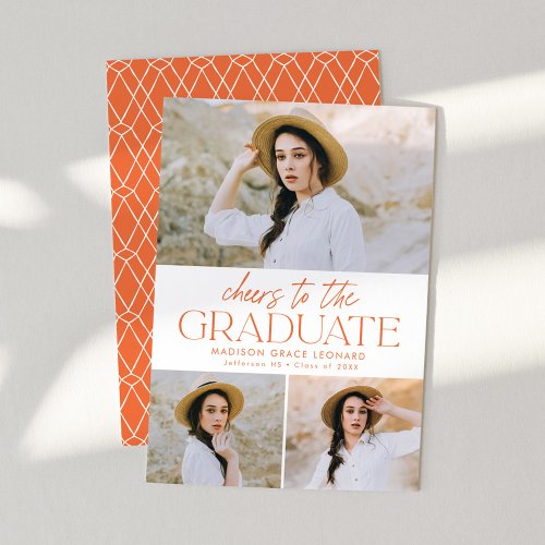 Orange  Cheers to the Grad 3 Photo Graduation Announcement