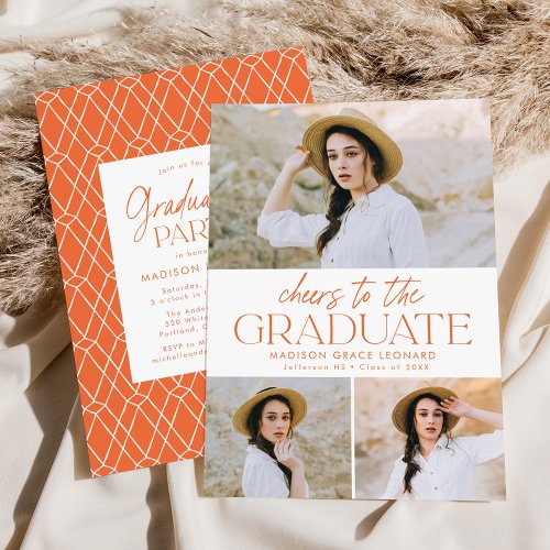 Orange  Cheers to the Grad Photo Graduation Party Invitation