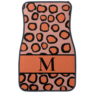 Orange Cheetah Animal Monogram Set of Car Mats