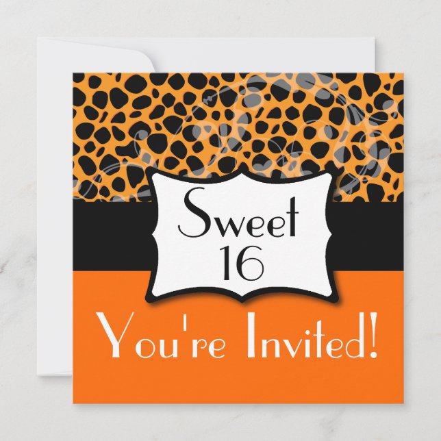 Orange Cheetah Sweet 16 Birthday Invitation (Front)