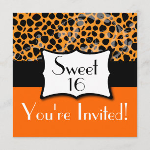 Orange Cheetah Sweet 16 Birthday Invitation
