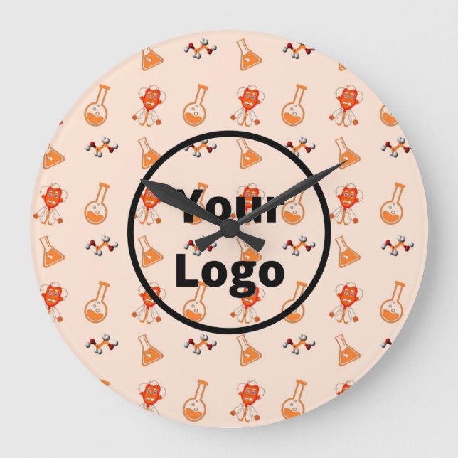 Orange chemical business pattern large clock (Front)