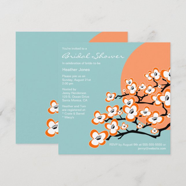 Orange Cherry Blossom Bridal Shower Invitation (Front/Back)