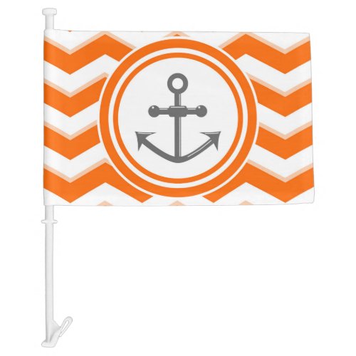 Orange chevron and anchor sailing pattern car flag